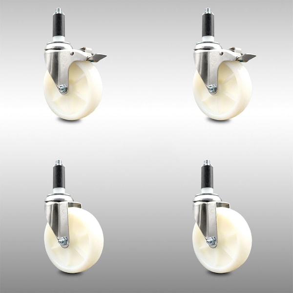 Service Caster 5 Inch 316SS Nylon Swivel 1 Inch Expanding Stem Caster Lock Brake SCC, 2PK SCC-SS316TTLEX20S514-NYS-2-S-2-1 - main